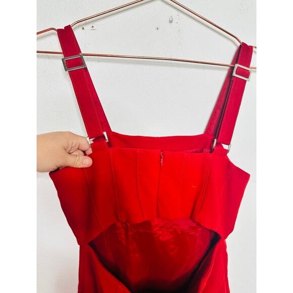 CINQ A SEPT Red Square Neck Back Cutouts Sleeveless Dakota Midi Dress size 4 - Picture 8 of 16